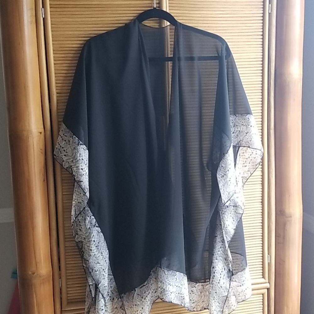 Black snakeskin trim kimono/ beach coverup
